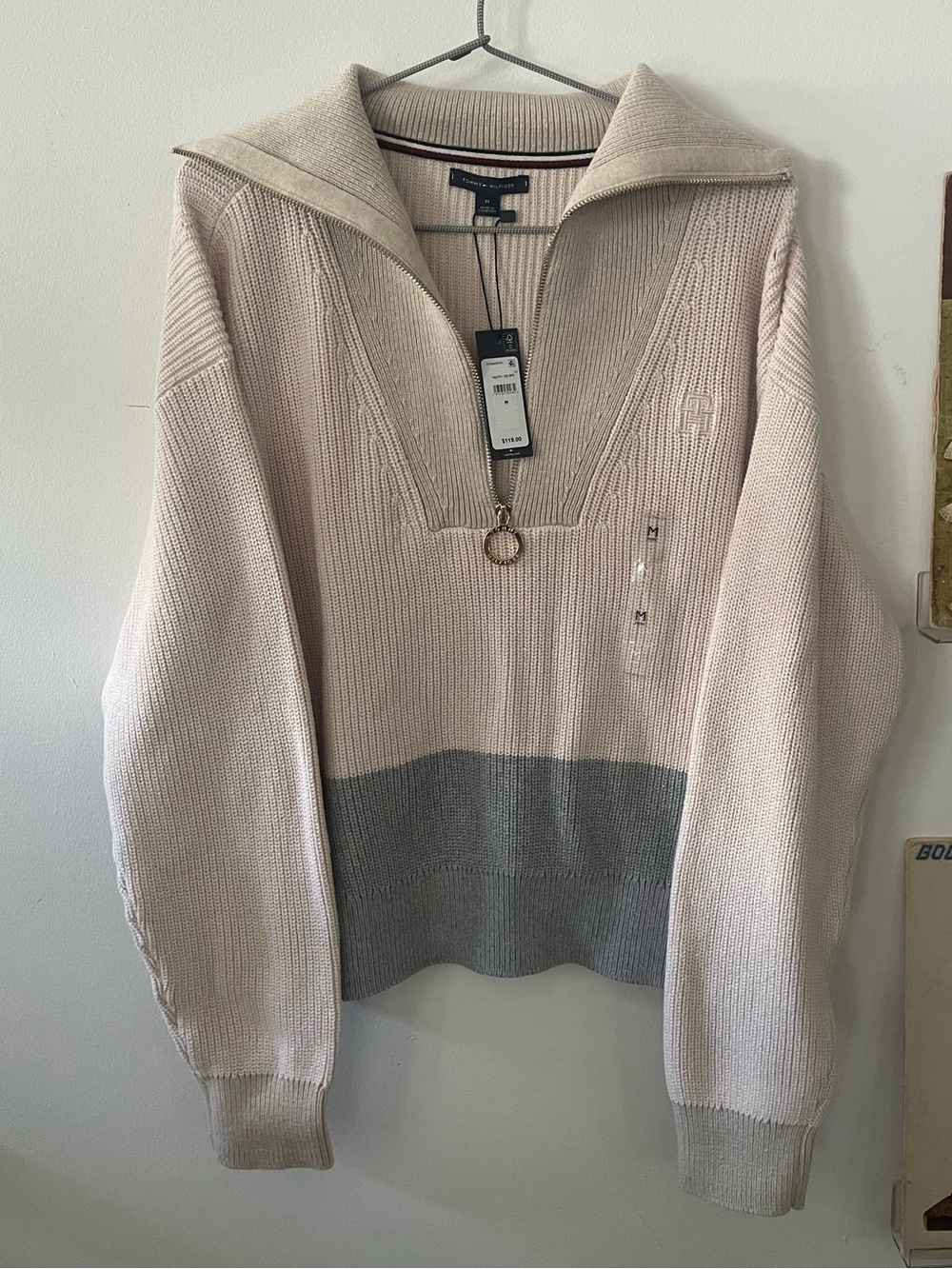 Tommy Hilfiger Cream & Gray Half-Zip Knit Pullover